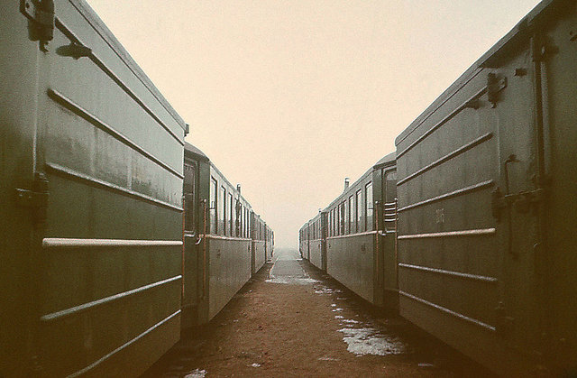 Passenger trains at the Joniškelis station (05.01.1974).jpg