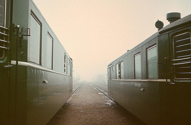 Passenger trains at the Joniškelis station (05.01.1974).jpg