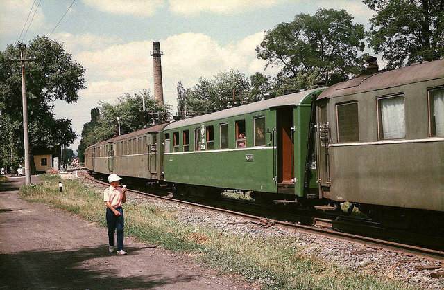 Gayvoron - Podgorodnaja passenger train at the Gayvoron station (23.07.1990).jpg