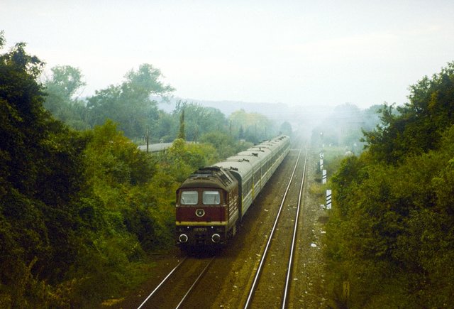 DR 132 652 (Fko) mit Russenzug bei Frankfurt Oder, 10.11.1987 (habe überlegt, euch das zuzumuten, aber der Zug ist doch schön).jpg
